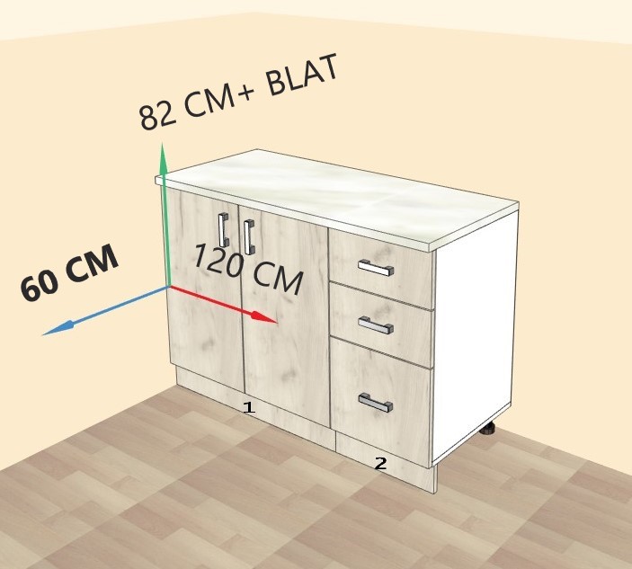corp baza bucatarie, alb/stejar alb, 120 x 50 x 82 cm