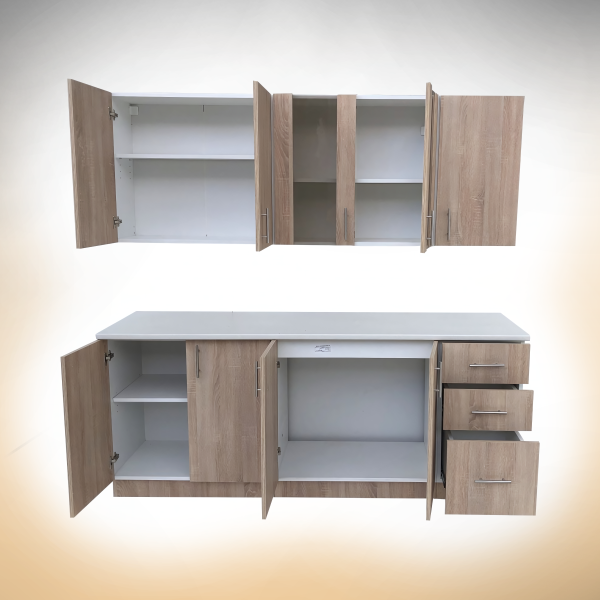 Mobila Bucatarie LANA 2m Carcasa PAL alb / Front PAL Sonoma/ Blat termorezistent