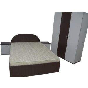 Dormitor sifonier si pat 140x200 alb cu wenge