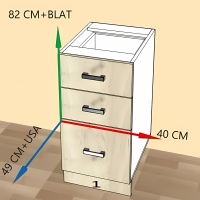 Dulap Inferior Bucătărie cu Sertare Stejar Alb