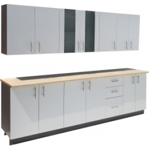 Mobila bucatarie wenge front alb cu blat 260 cm