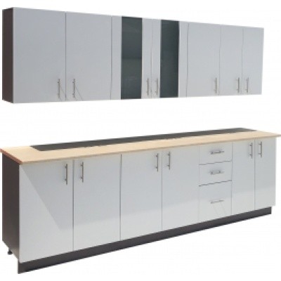 Mobila bucatarie wenge front alb cu blat 260 cm