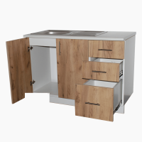 Corp inferior stejar auriu 120 cm cu blat bucatarie