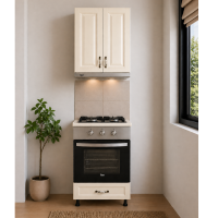 Set corpuri plita cuptor si hota MDF infoliat ivoire cu blat