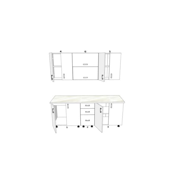 Mobilă bucătărie completă 200 cm MDF Alb Lucios – vedere frontală