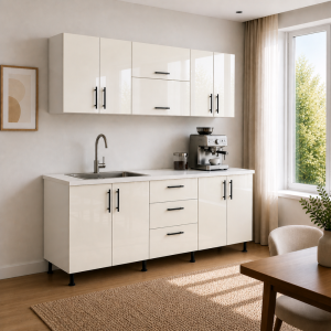 Bucătărie Iulia 200 cm MDF lucios bianco cu blat