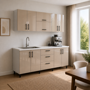 Bucătărie Iulia 200 cm MDF lucios cappuccino cu blat