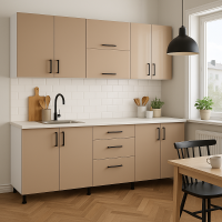 Set mobilă bucătărie 200 cm MDF lucios capucino cu blat