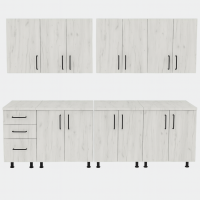 Set mobilă bucătărie modulară 260 cm cu fronturi Stejar alb K001 și blat termorezistent – vedere frontală completă