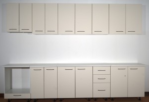Mobilă bucătărie 320 cm MDF Bianco Lucios EVO P101 cu blat termorezistent și feronerie inclusă