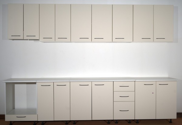 Mobilă bucătărie 320 cm MDF Bianco Lucios EVO P101 cu blat termorezistent și feronerie inclusă