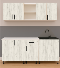 Mobila bucatarie Mia cu front stejar alb 220 cm