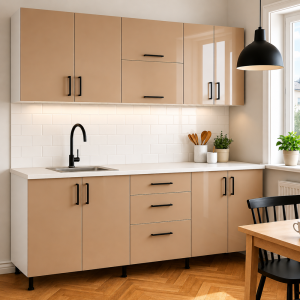 Bucatarie Iulia 220 MDF lucios cappuccino cu blat