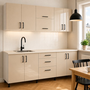 Bucatarie Iulia 220 MDF lucios crem cu blat