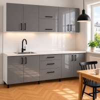Bucatarie Iulia 220 MDF lucios gri cu blat