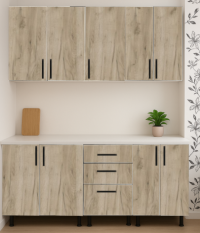 Set mobilă bucătărie Lana K001 Stejar Alb 200 cm cu blat termorezistent”