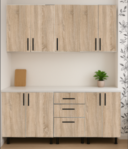 Set mobilă bucătărie Lana Stejar Sonoma 220 cm cu blat termorezistent
