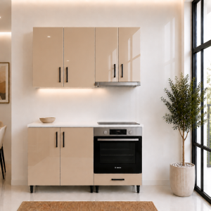Bucatarie 140 cm MDF lucios cappuccino cu blat