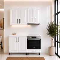 Bucatarie 140 cm MDF infoliat alb cu blat