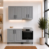 Bucatarie 140 cm MDF infoliat gri cu blat