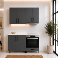 Bucatarie 140 cm PAL antracit cu blat