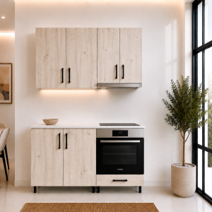 Bucatarie 140 cm PAL stejar alb cu blat