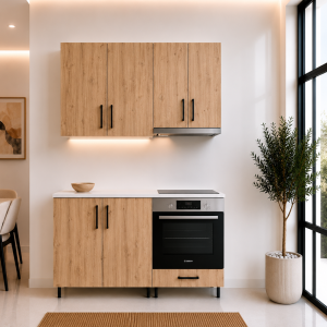 Bucatarie 140 cm PAL stejar auriu cu blat