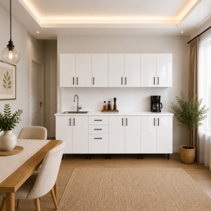 Bucatarie Lana 280 cm MDF lucios alb cu blat