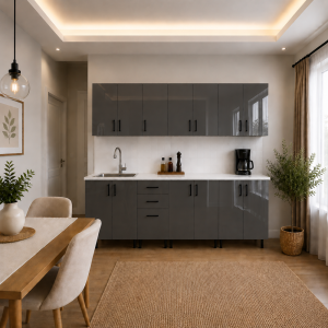 Bucatarie Lana 280 cm MDF lucios antracit cu blat