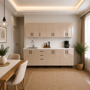 Bucatarie Lana 280 cm MDF lucios cappuccino cu blat