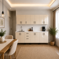 Bucatarie Lana 280 cm MDF lucios crem cu blat