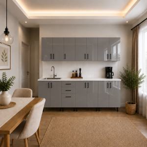 Bucatarie Lana 280 cm MDF lucios gri cu blat