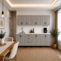 Bucatarie Lana 280 cm MDF infoliat gri cu blat