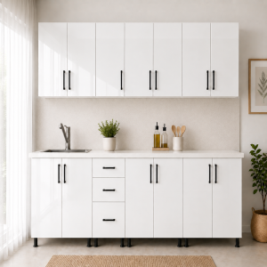 Bucatarie Lana MDF lucios alb 240cm cu blat