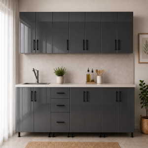 Bucatarie Lana MDF lucios antracit 240cm cu blat