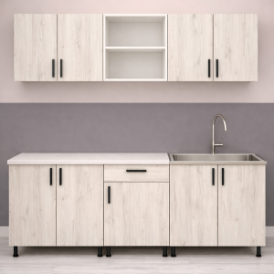 Mobila bucatarie Mia 180 cm PAL stejar alb