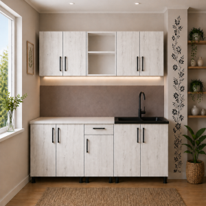 Bucatarie Mia stejar alb 200 cm cu blat