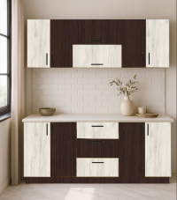 Bucatarie stejar alb cu wenge si blat 200 cm