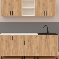 Mobila bucatarie Mia cu front stejar auriu 220 cm