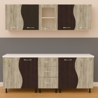 Bucatarie Salma S1 Wenge cu stejar gri si blat 200 cm