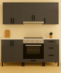 Mobilă Bucatarie MDF Lucios Antracit 180 cm