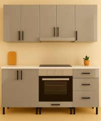 Mobilă Bucatarie MDF Lucios Gri Ardezie 180 cm