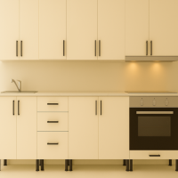 Mobila Bucatarie MDF Cream Lucios P102 cu blat 240 cm