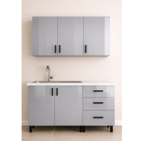 Mobilă Bucătărie MDF Lucios Gri 120 cm