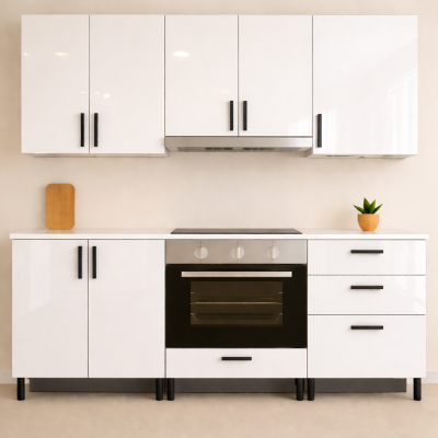 Mobilă Bucatarie MDF Alb Lucios 180 cm