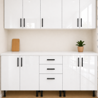 Bucatarie MDF Alb Lucios 200 cm cu blat