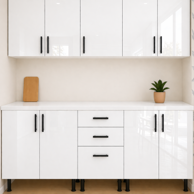 Bucatarie MDF Alb Lucios 200 cm cu blat