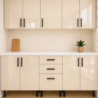 Bucatarie MDF lucios cream 200 cm cu blat