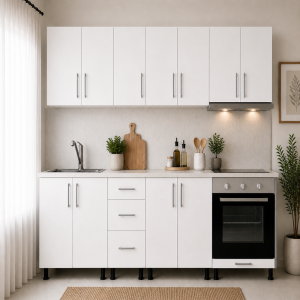 Bucatarie PAL alb 260 cm cu blat