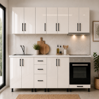 Bucatarie MDF bianco Lucios 240 cm cu blat